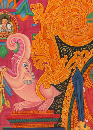 Ganapati Thangka Painting | Handmade Buddhist Sakya Red Ganesha