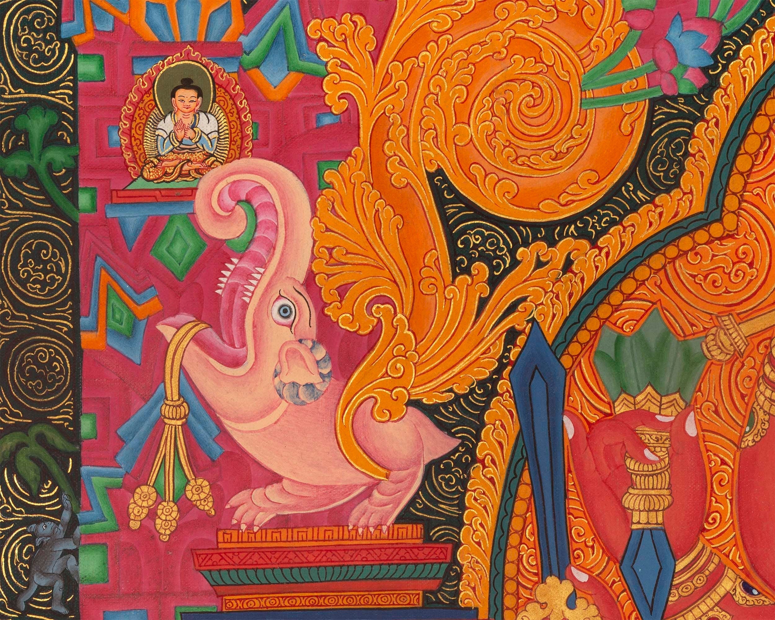Ganapati Thangka Painting | Handmade Buddhist Sakya Red Ganesha