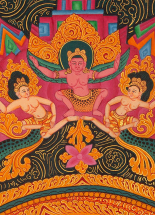Ganapati Thangka Painting | Handmade Buddhist Sakya Red Ganesha