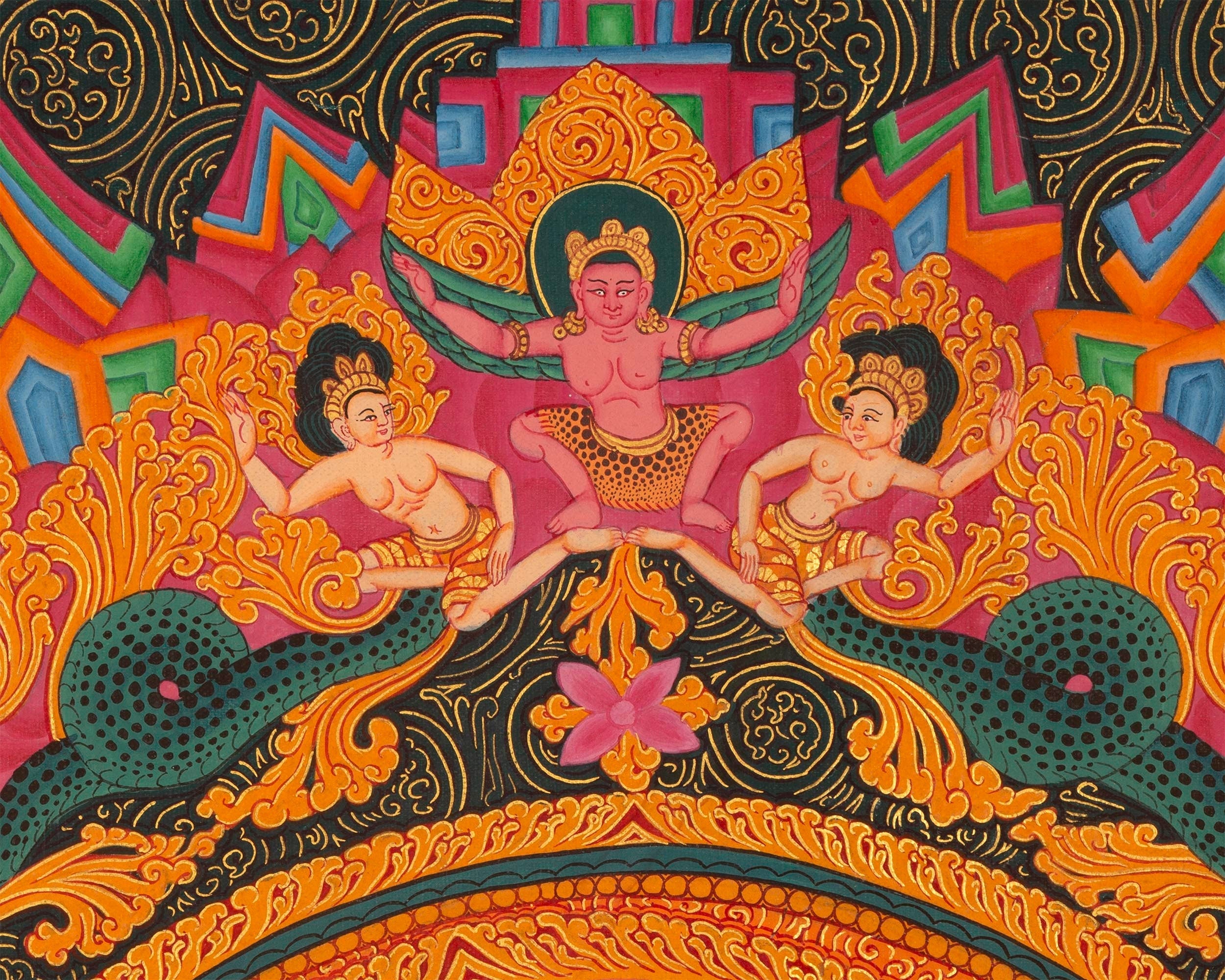Ganapati Thangka Painting | Handmade Buddhist Sakya Red Ganesha