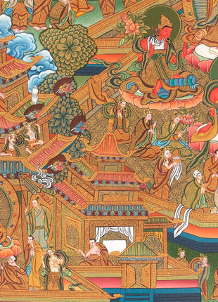Traditional Shakyamuni Buddha Thangka | Large Traditional Panoramic Wall Art To Aid Meditation Yoga | 24 K Gold Artwork
