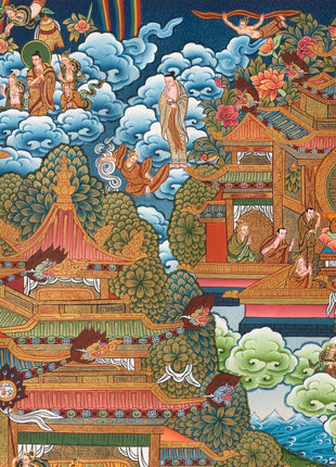 Traditional Shakyamuni Buddha Thangka | Large Traditional Panoramic Wall Art To Aid Meditation Yoga | 24 K Gold Artwork