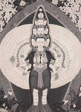 Avalokiteshvara Bodhisattva  | Black White Painting Thangka