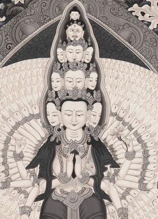 Avalokiteshvara Bodhisattva  | Black White Painting Thangka