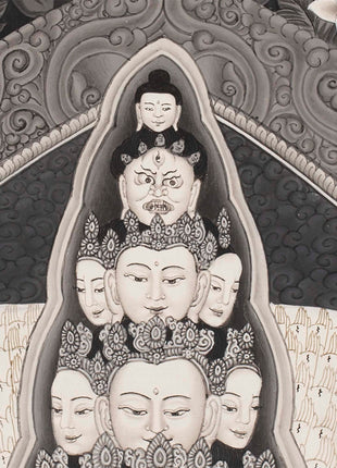 Avalokiteshvara Bodhisattva  | Black White Painting Thangka