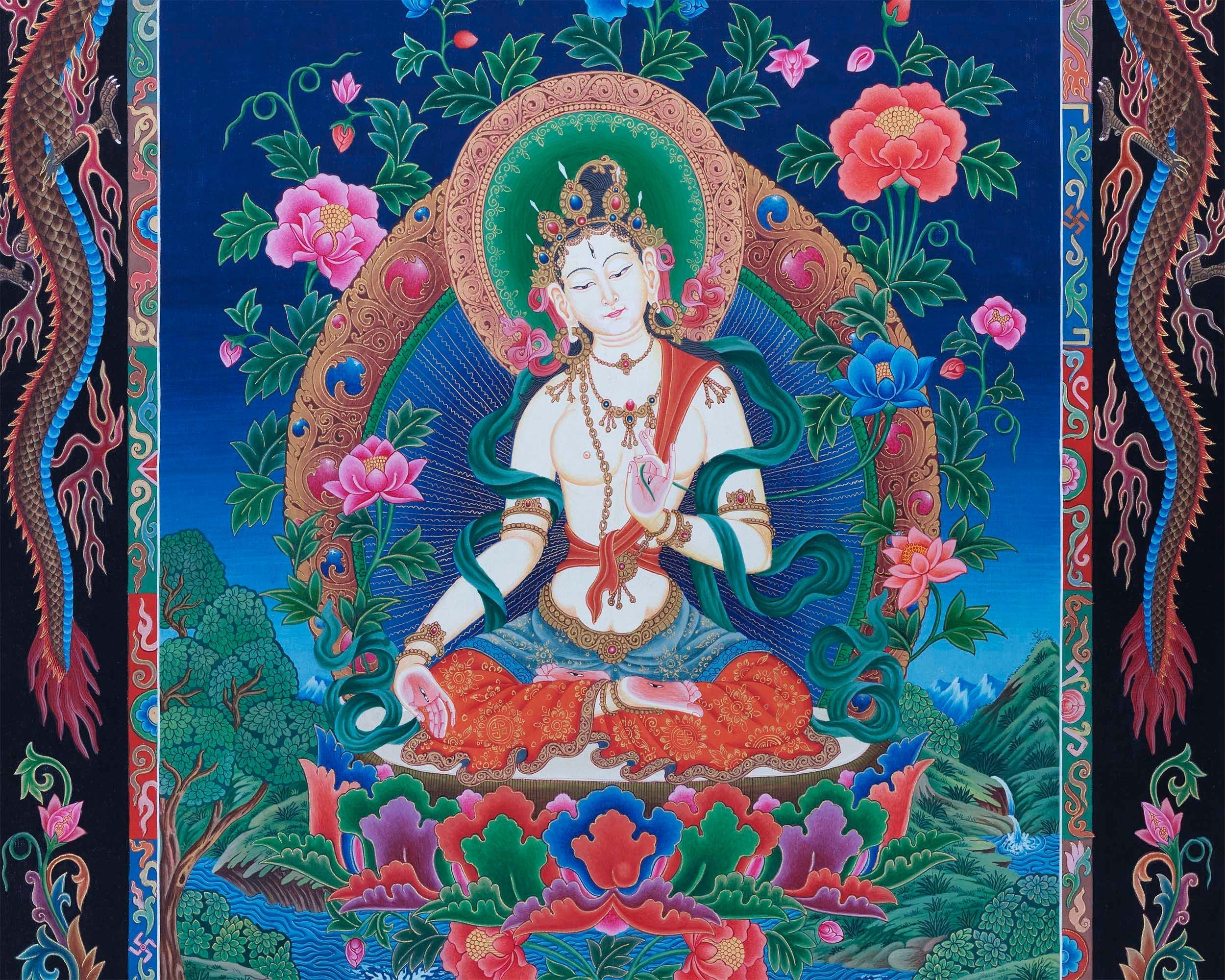 Thangka Painting Of White Tara | Newari Thangka of Tara