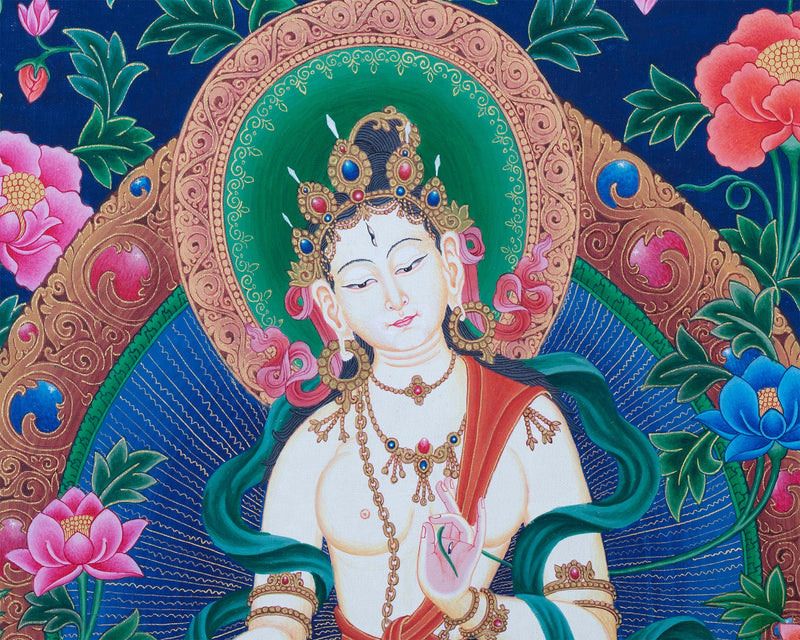 Thangka Painting Of White Tara | Newari Thangka of Tara