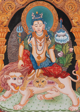 Simhanada Lokeshvara Thangka | Buddhist Handpainted Art | Religious Wall Decors