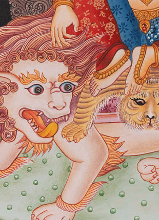 Simhanada Lokeshvara Thangka | Buddhist Handpainted Art | Religious Wall Decors