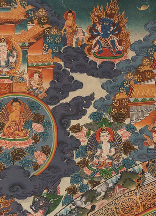 Vintage Mandala Thangka Painting | Tibetan Style Heavy Silk brocade with veil and Windties