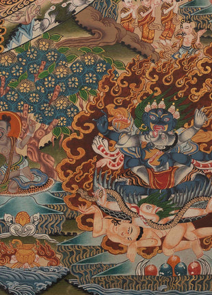 Vintage Mandala Thangka Painting | Tibetan Style Heavy Silk brocade with veil and Windties