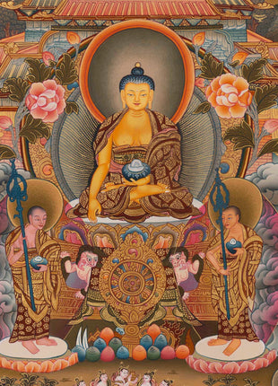 Bhagvana Buddha Life Story Thangka Painting | For Awareness Into Your Lives By Contemplating The Teachings Of The Sage | Religious Wall Decor