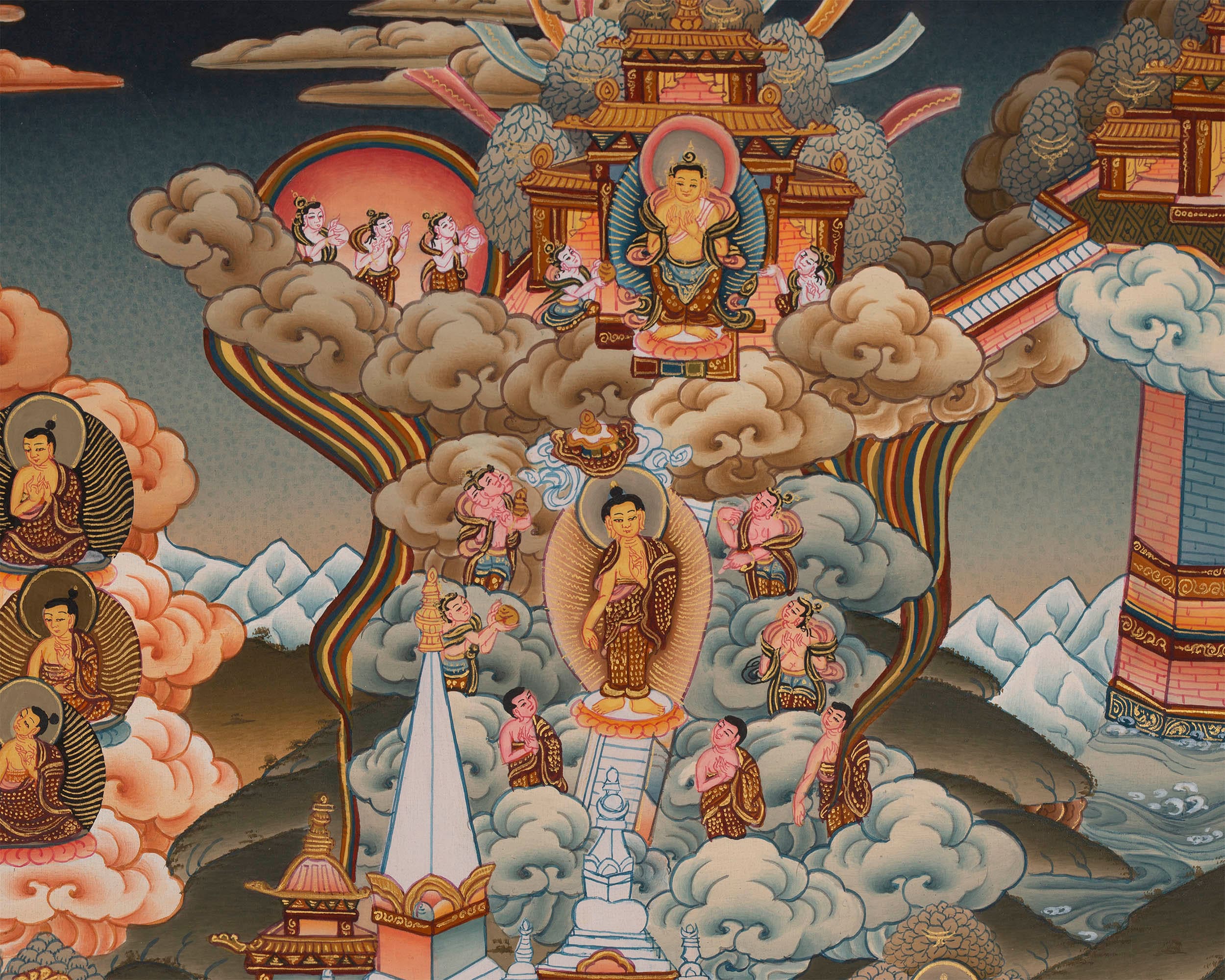 Bhagvana Buddha Life Story Thangka Painting | For Awareness Into Your Lives By Contemplating The Teachings Of The Sage | Religious Wall Decor