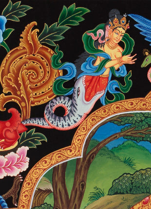 Ganesh Thangka Painting With Kartikeya and Saraswati | Original Hand Painted Ganapati Baba Canvas Art | Wall Hanging Religious Gift
