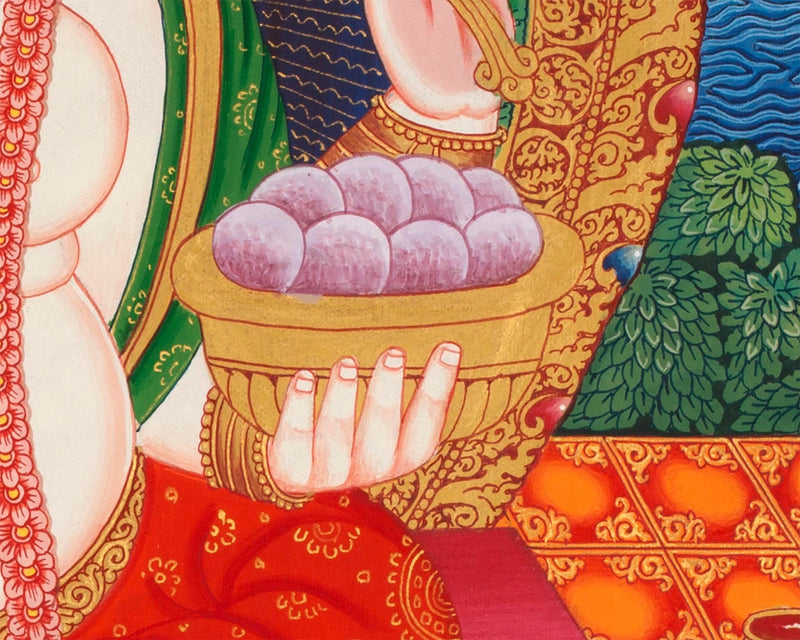 Ganesh Thangka Painting With Kartikeya and Saraswati | Original Hand Painted Ganapati Baba Canvas Art | Wall Hanging Religious Gift
