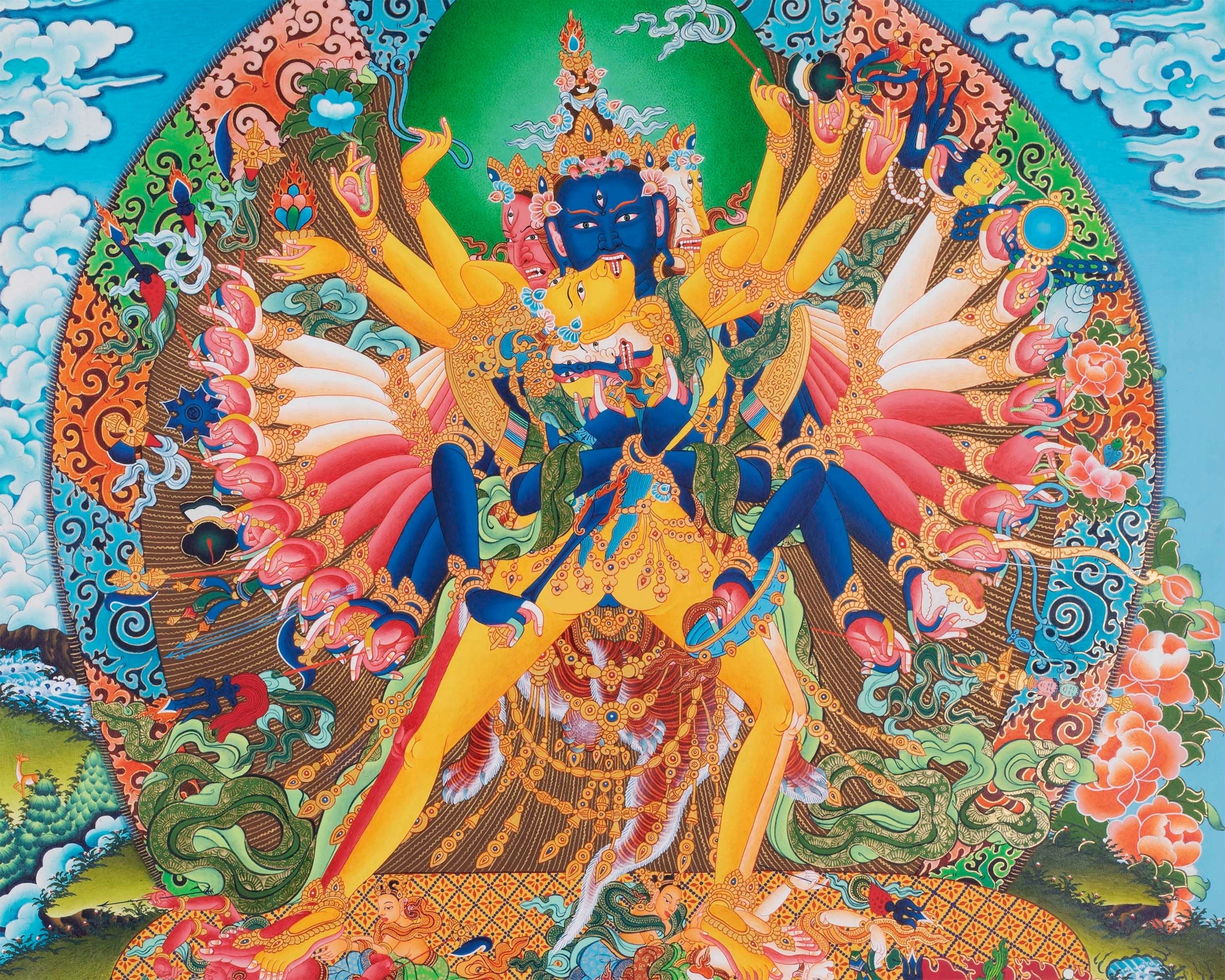 Yidam Kalachakra Thangka | His Consort Vishvamata | Handpainted Wall Decoration