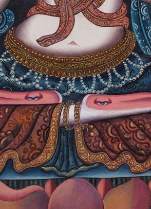 Handpainted Boddhisattvas Thangka | Chenrezig, White, and Green Tara |  Artwork