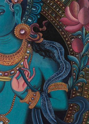 Handpainted Boddhisattvas Thangka | Chenrezig, White, and Green Tara |  Artwork