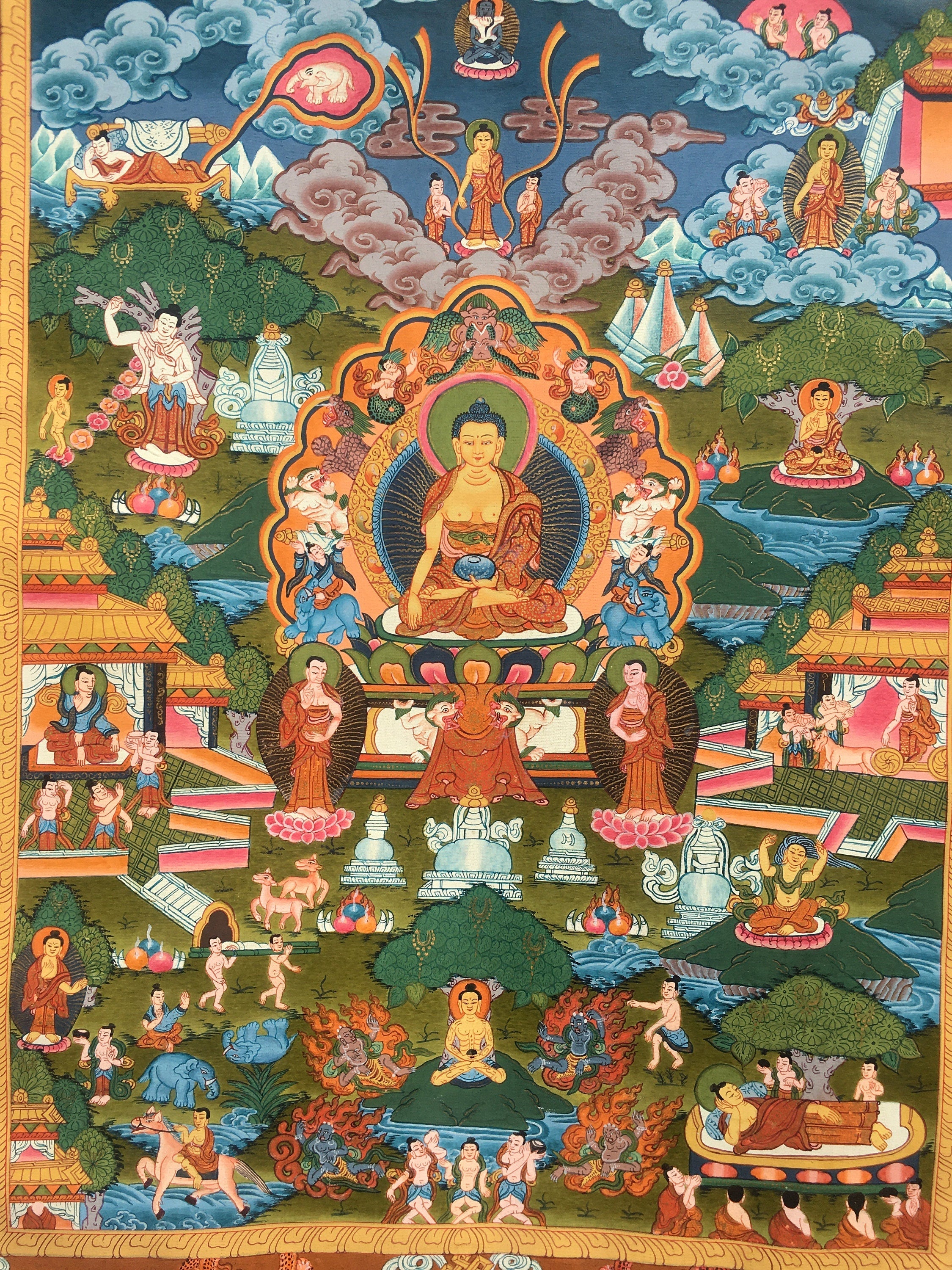 Small Sized Buddha Life Story | Original Hand-Painted Tibetan  Painting