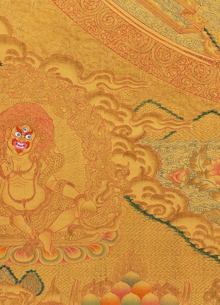 Shakyamuni Buddha Mandala Thangka with Pure 24k Golden  Embellishment | Wall Hanging Yoga Meditation Canvas Art | Spiritual Gift Idea