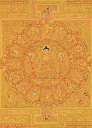 Shakyamuni Buddha Mandala Thangka with Pure 24k Golden  Embellishment | Wall Hanging Yoga Meditation Canvas Art | Spiritual Gift Idea