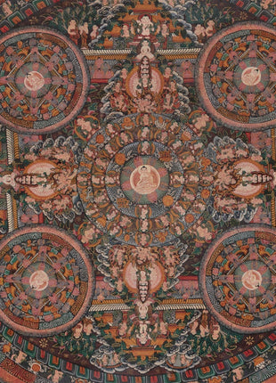 Vintage Mandala Thangka | Original Brocade Mounted Painting
