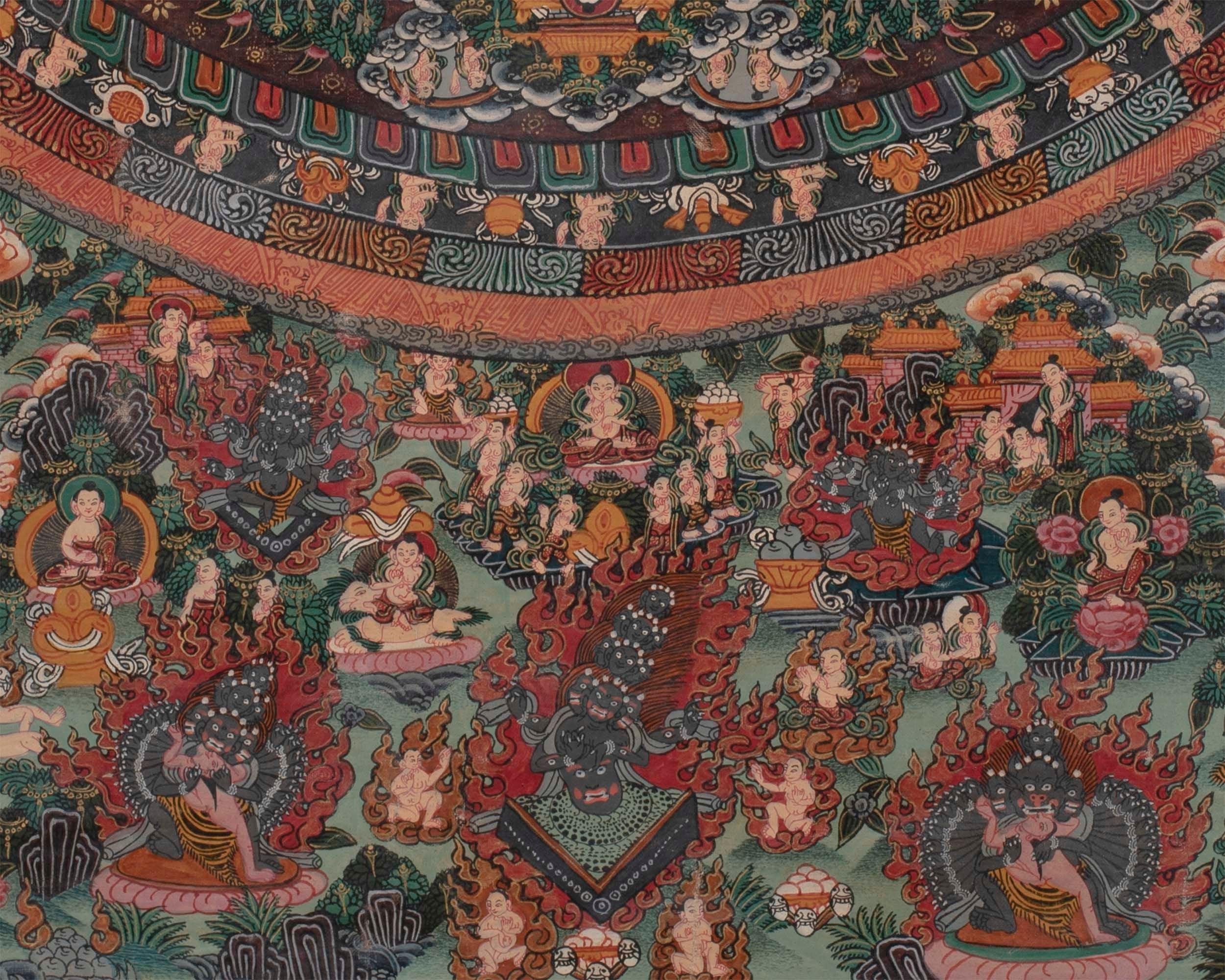 Vintage Mandala Thangka | Original Brocade Mounted Painting