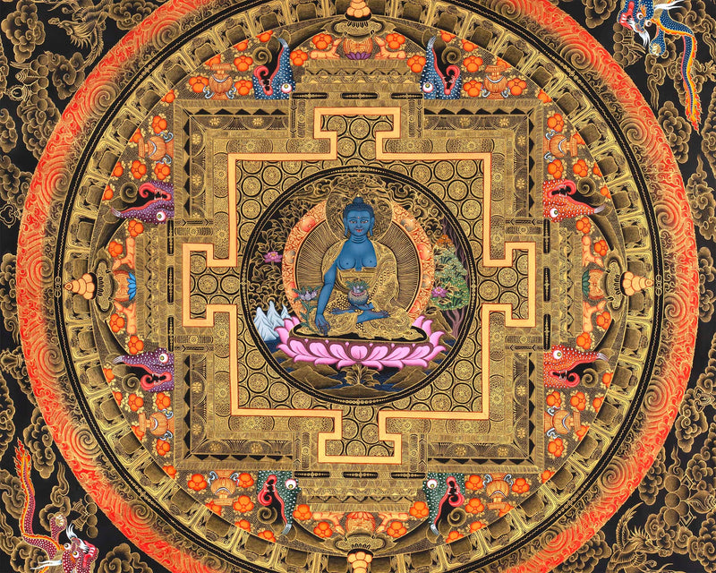 Healing Buddha Mandala Thangka | Medicine Buddha Art | Buddhist Hand Painting|