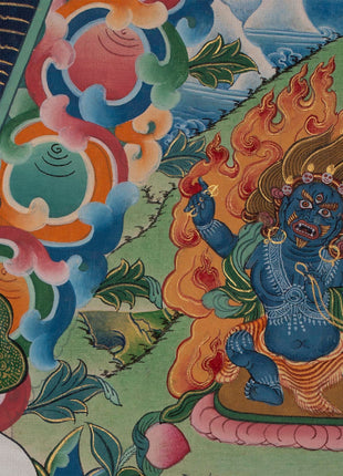 Vintage Avalokiteshvara Thangka | Manjushree, Vajrapani, White & Green Tara