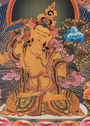 Manjushri and Kathmandu | Swayambhu Folk Lore Representation | Vintage Thangka Painting