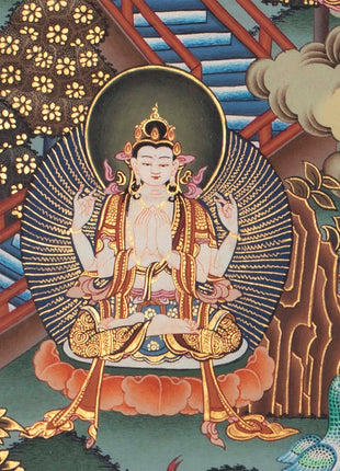 Manjushri and Kathmandu | Swayambhu Folk Lore Representation | Vintage Thangka Painting
