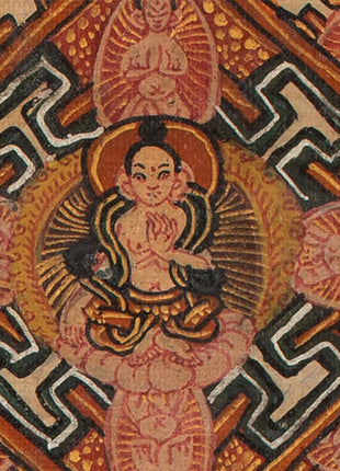 Stupa Thangka | Vintage Original hand painted Buddhist Art with brocade