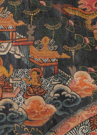 Stupa Thangka | Vintage Original hand painted Buddhist Art with brocade