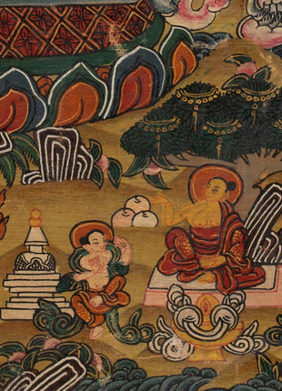 Stupa Thangka | Vintage Original hand painted Buddhist Art with brocade