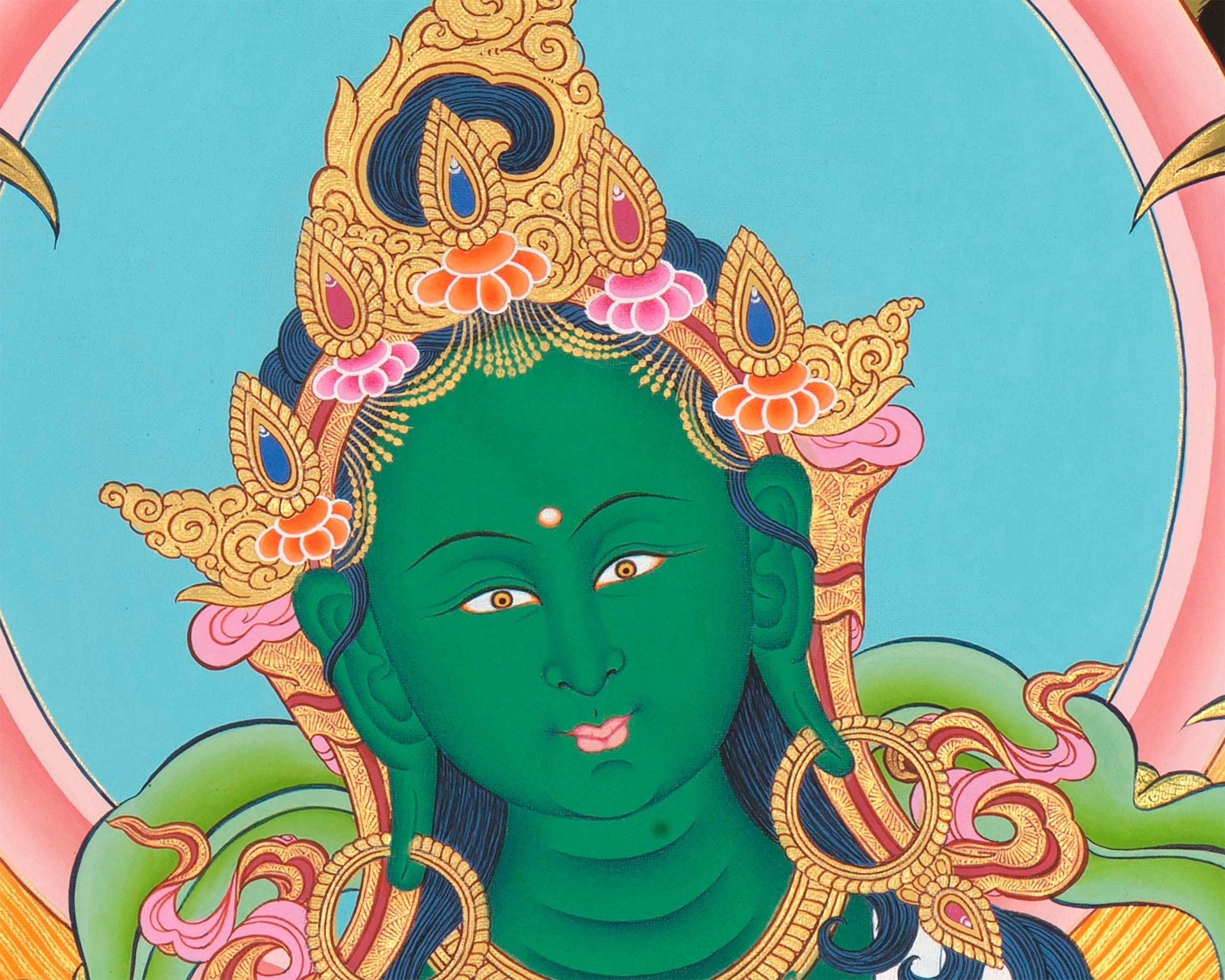 Goddess Green Tara Thangka | Cotton Canvas Hand Painting | Religous Wall Decor