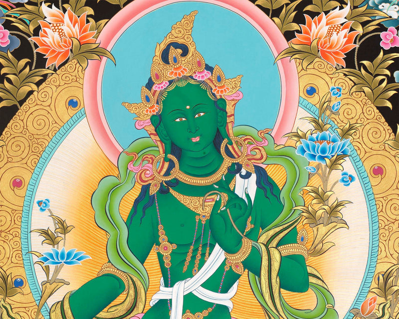 Goddess Green Tara Thangka | Cotton Canvas Hand Painting | Religous Wall Decor