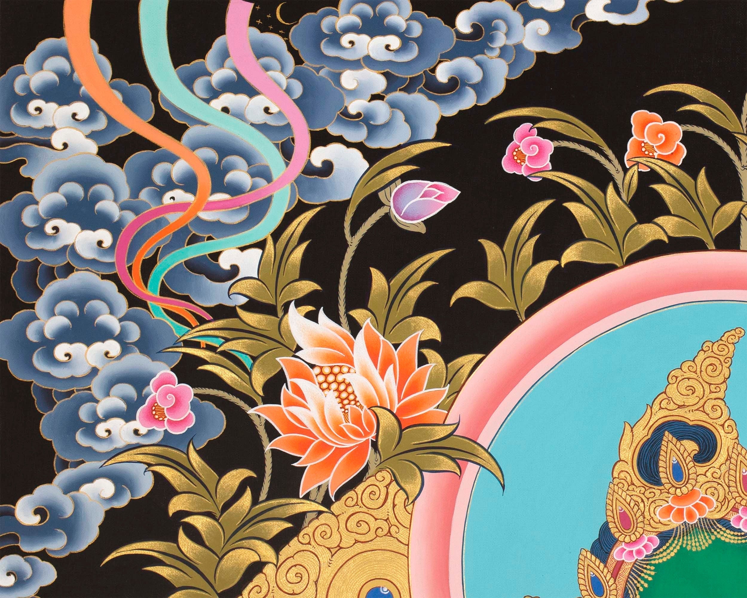 Goddess Green Tara Thangka | Cotton Canvas Hand Painting | Religous Wall Decor