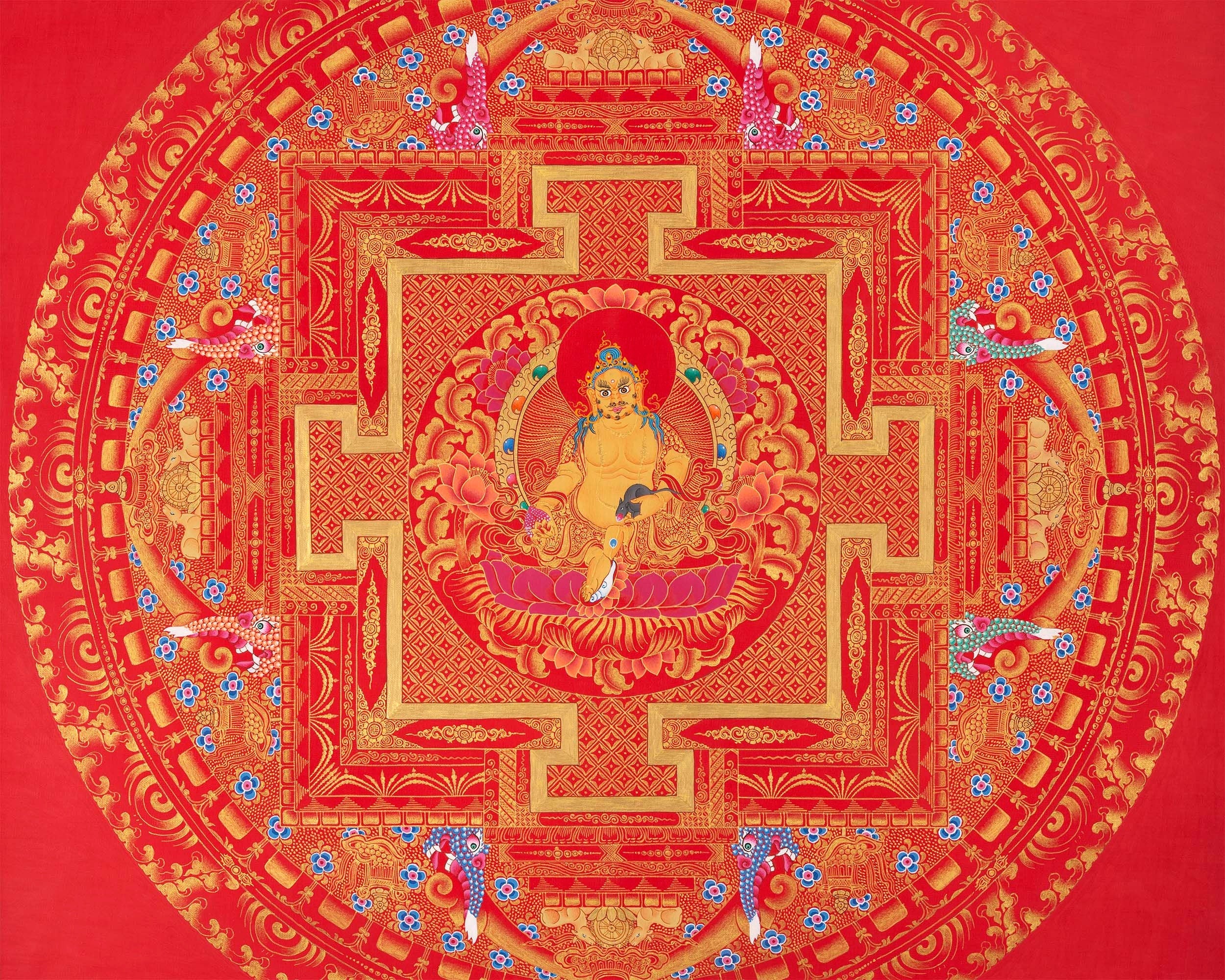 Jhambala Mandala Thangka  |  Spiritual Asian Art | Buddhist Crafts Decor