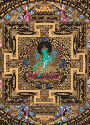 Green Tara Mandala Thangka | Wheel Of Time | Wall Hanging Religious Decor