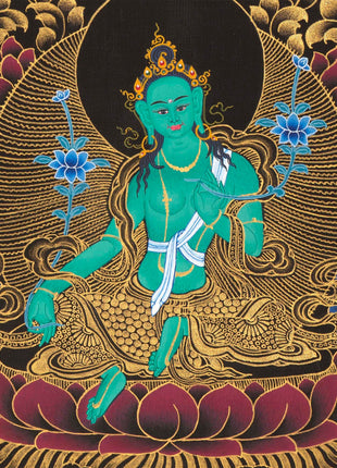 Green Tara Mandala Thangka | Wheel Of Time | Wall Hanging Religious Decor