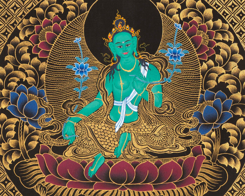 Green Tara Mandala Thangka | Wheel Of Time | Wall Hanging Religious Decor