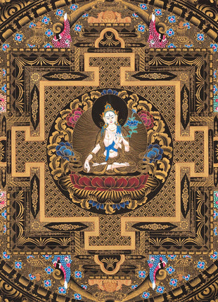 Arya Tara Mandala Thangka Painting | Original Hand Pained Art For Good Luck | Tibetan Wall Decoration Thangka Painting