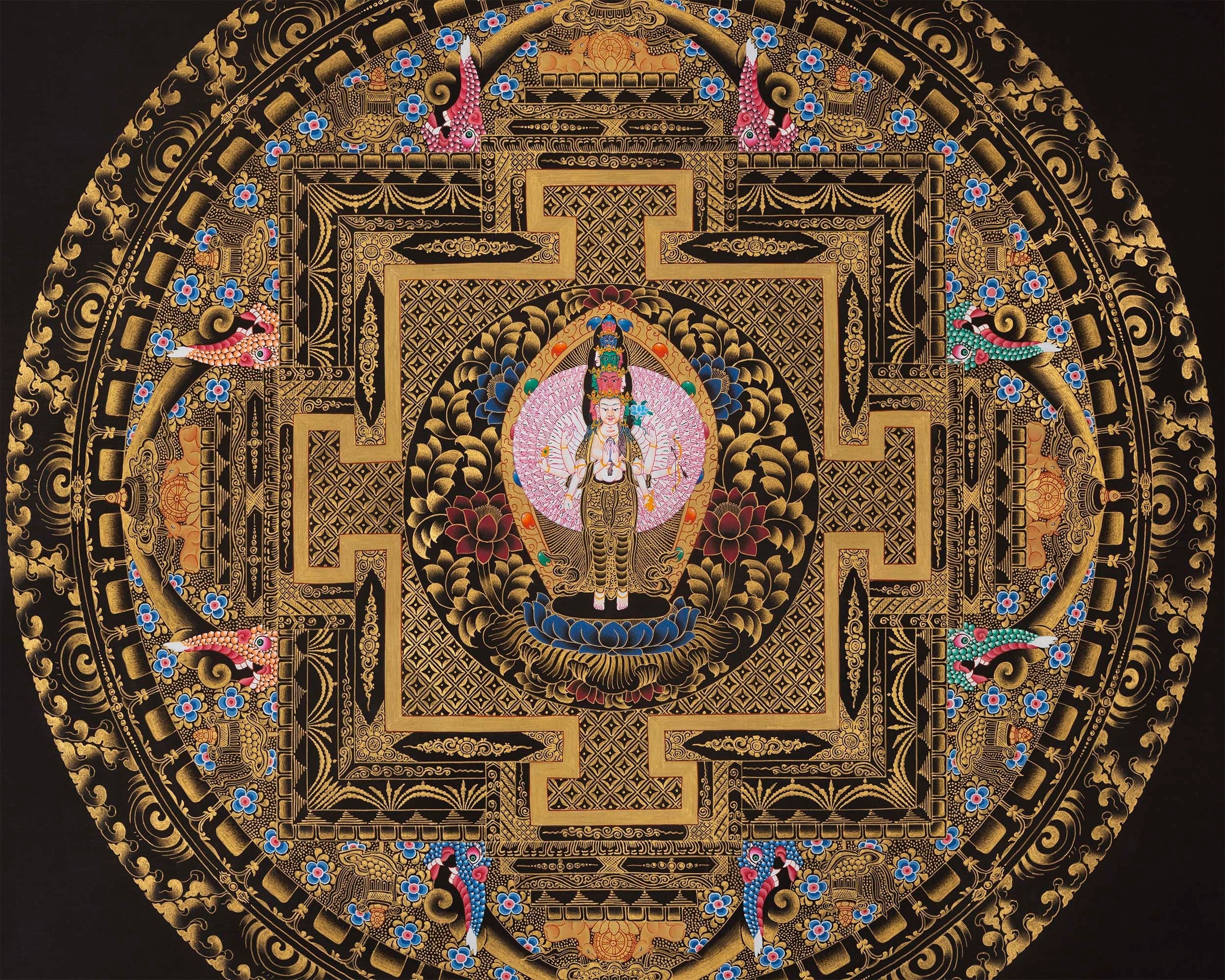 Avalokiteshvara Mandala |Wheel of Time Thangka | Kalachakra Mandala Wall Hanging