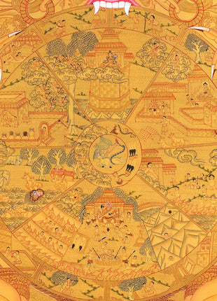 Wheel Of Life Thangka With Full Gold Painted | Wall Decoration Painting | Art Painting for Meditation and Good Luck to house