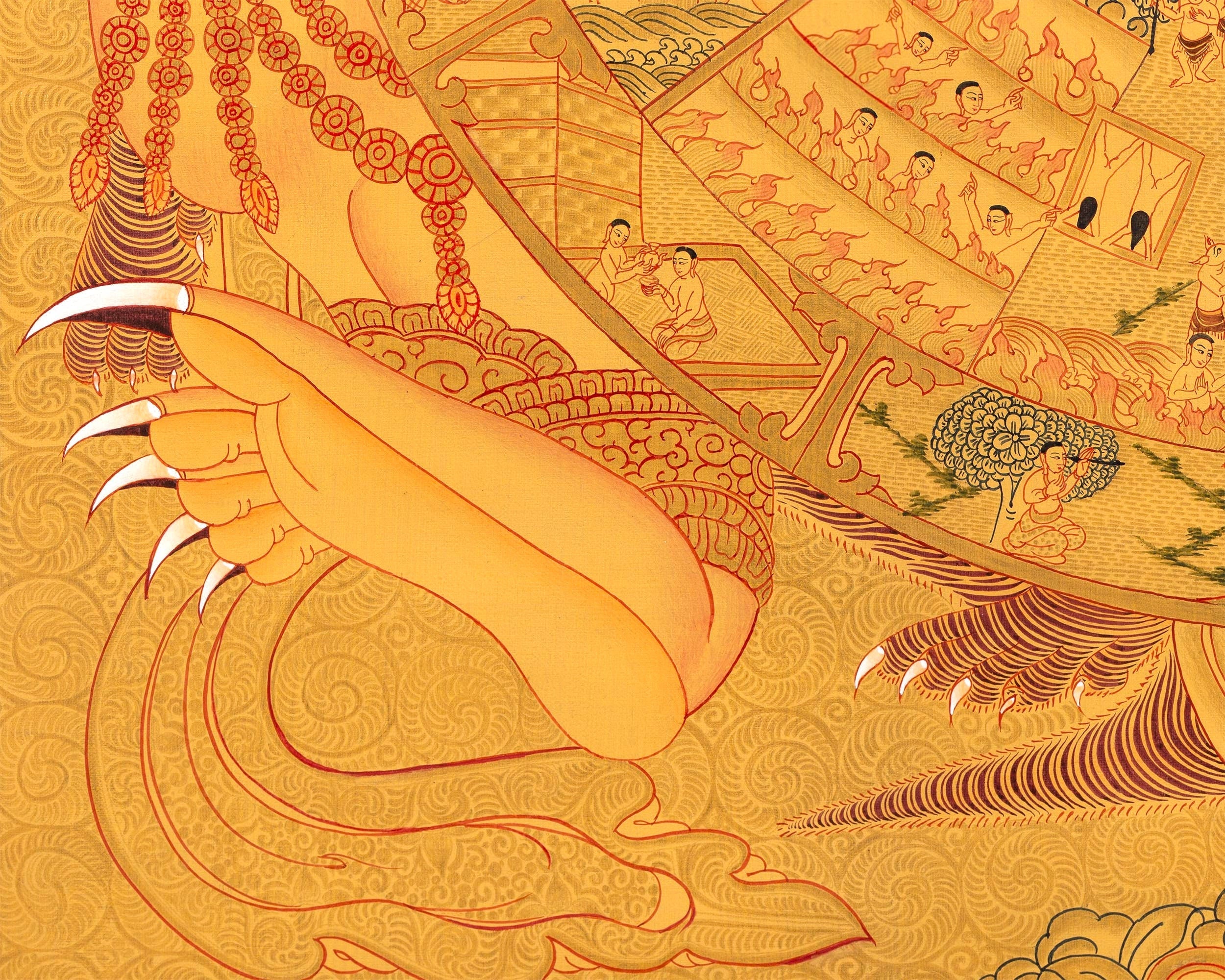 Wheel Of Life Thangka With Full Gold Painted | Wall Decoration Painting | Art Painting for Meditation and Good Luck to house