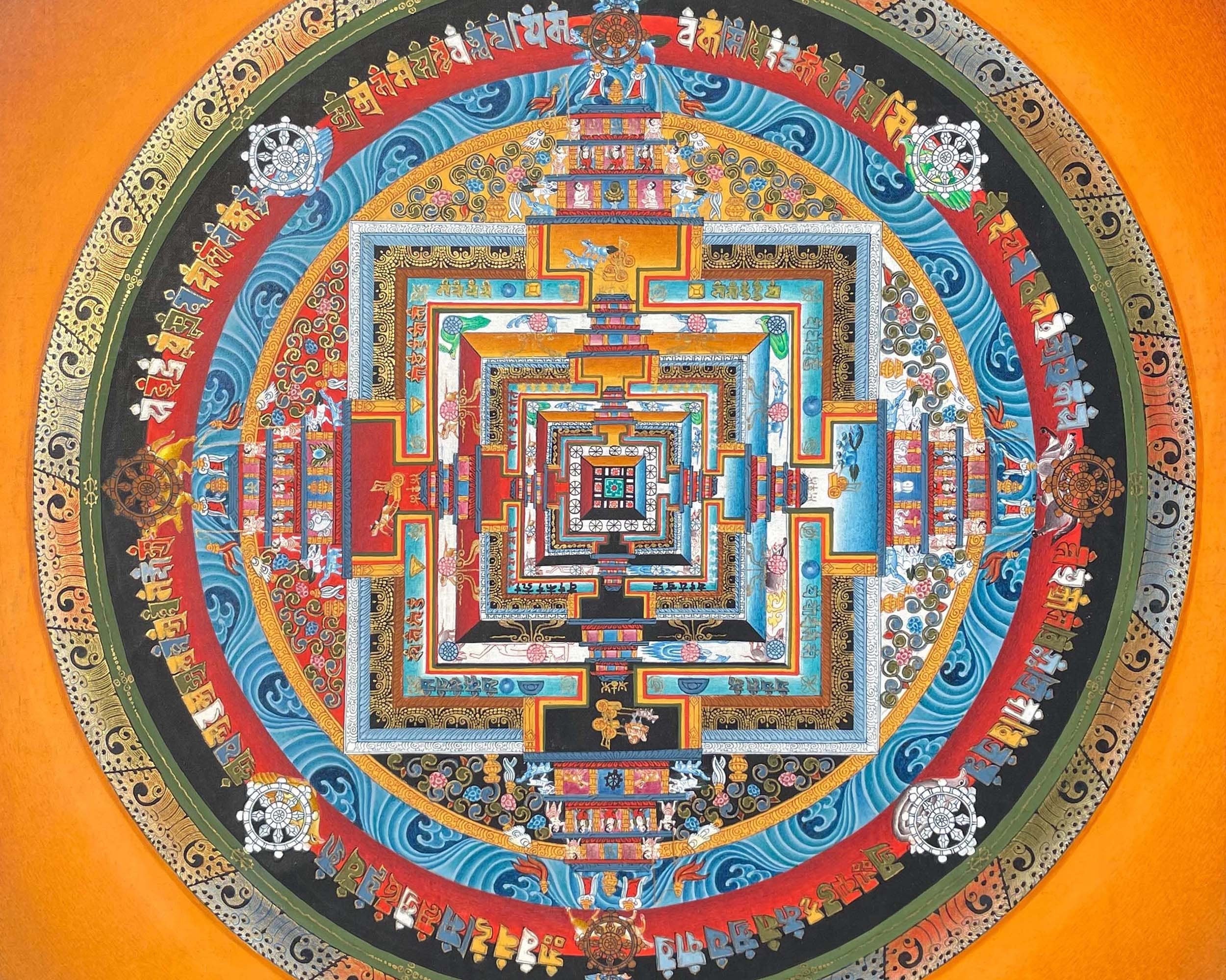 Kalachakra Buddhist Mandala Thangka | Rare Wheel Of Time Mandala for Buddhist Altar