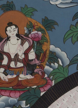 Vintage Arya Lokeshvara | Old Brocade mounted Chengrezig Thangka