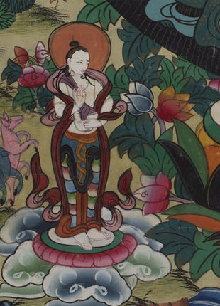 Vintage Arya Lokeshvara | Old Brocade mounted Chengrezig Thangka