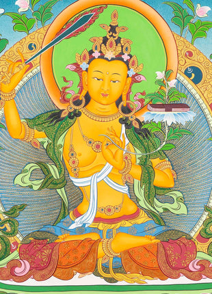 Manjushri Thangka  | Flanked By Avalokiteshvara And Vajrapani