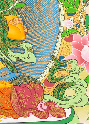 Manjushri Thangka  | Flanked By Avalokiteshvara And Vajrapani